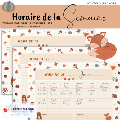 Horaire de la semaine